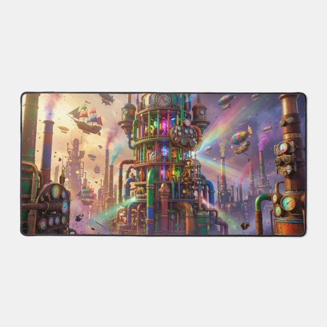 Colourful Industrial Clock World Gaming Steampunk Desk Mat (Front)