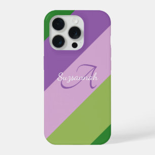 Colourful Initial Letter Monogram & Diagonal Strip iPhone 15 Pro Case
