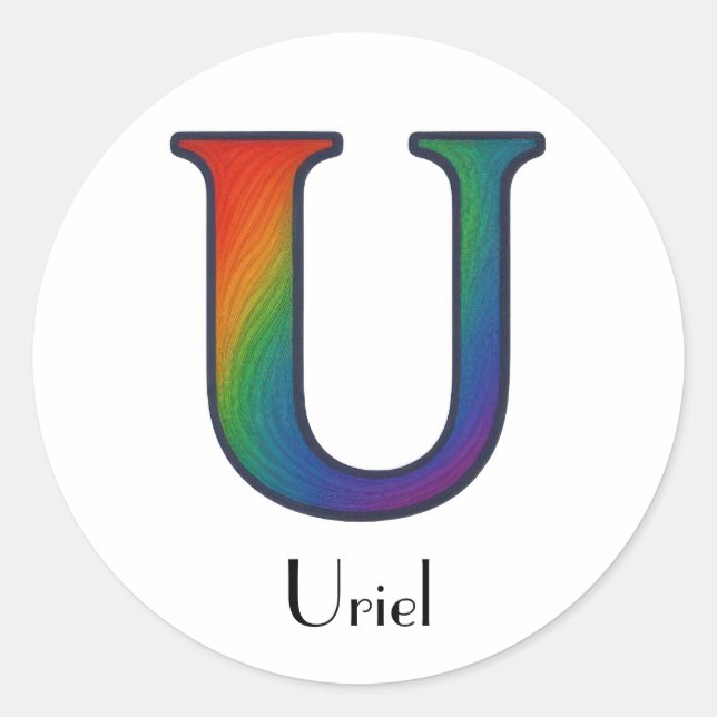 Colourful Initial Letter U Sticker (Front)