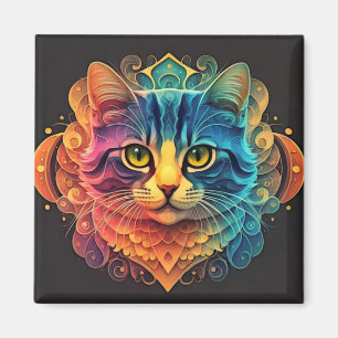 Colourful Ink art Cat Magnet