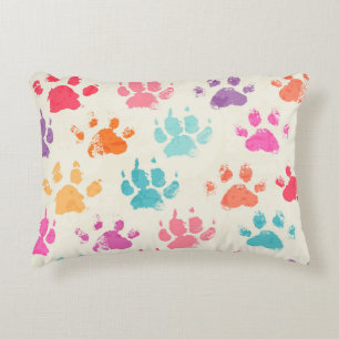 Colourful ink, messy dog paws decorative cushion