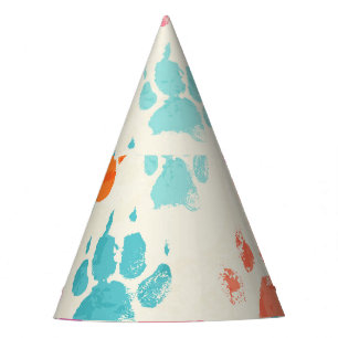 Colourful ink, messy dog paws party hat