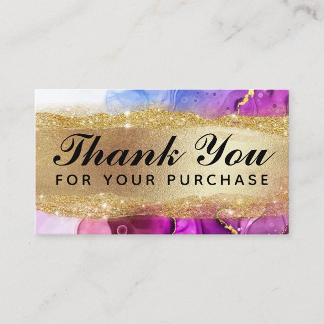 Colourful Ink Thank You For Your Purchase In Gold Business Card (Front)