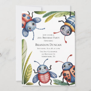 Colourful Insect Bugs 2nd. Birthday Party  Invitation