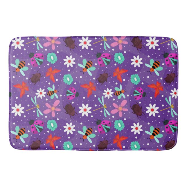 🌸 Colourful Insects Floral Cosy Home Style 🌸 Bath Mat (Front)