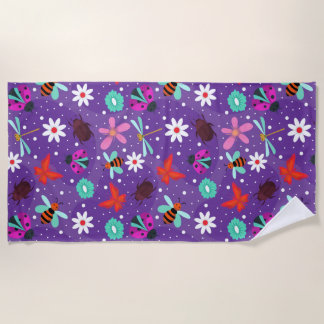 🌸 Colourful Insects & Floral Garden Vibes 🌿 Beach Towel
