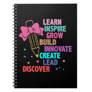 Colourful Inspirational Words Teacher Pencil & Bow Notebook