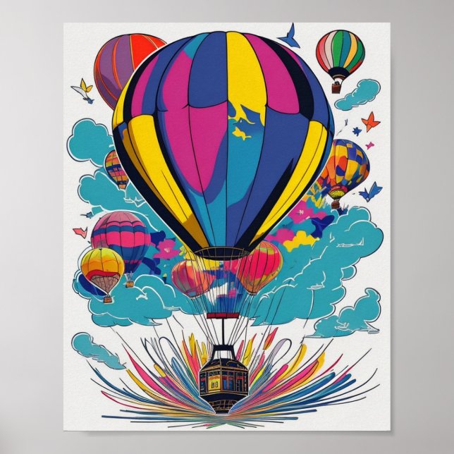 Colourful Inspiring Hot Air Balloon Design Poster (Front)