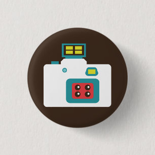 Colourful Instant Camera (White / Blue) Flair 3 Cm Round Badge