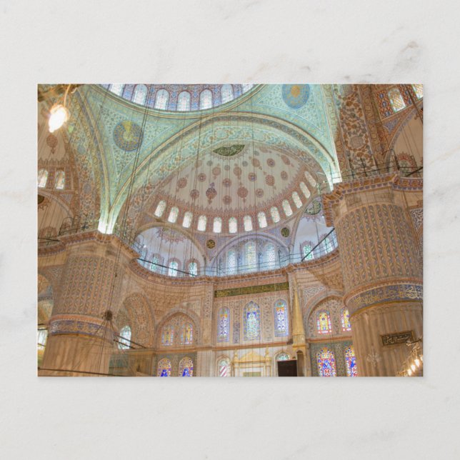 Colourful interior domed ceiling of Blue Mosque Postcard (Front)