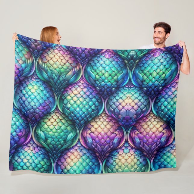 Colourful/iridescent aquatic scales fleece blanket (In Situ)