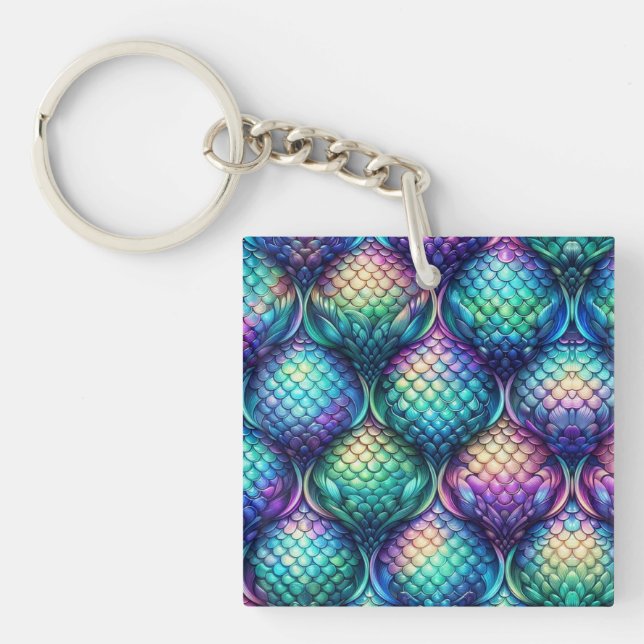 Colourful/iridescent aquatic scales key ring (Front)