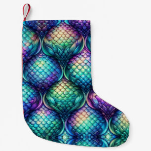 Colourful/iridescent aquatic scales small christmas stocking