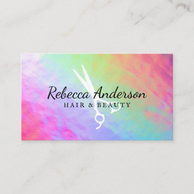 Colourful Iridescent Background | Salon Scissors Business Card (Front)