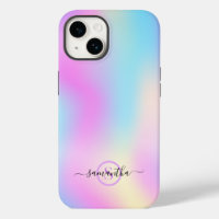 Colourful iridescent background, typography monogr
