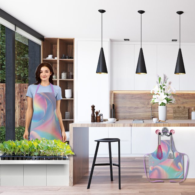 Colourful Iridescent Psychedelic Pretty Bubbles Apron (Iridescent, psychedelic, happy & colorful apron with lavender ties, or color of you like best)