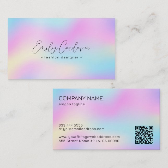 Colourful iridescent texture blac custom typograph business card (Front/Back)