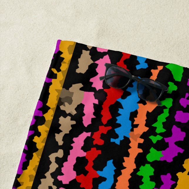 Colourful Irregular Abstract Design Black  Beach Towel (In Situ)