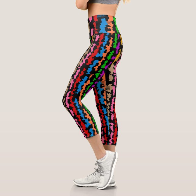 Colourful Irregular Abstract Design Black  Capri Leggings (Left)