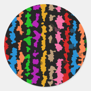 Colourful Irregular Abstract Design Black Classic Round Sticker