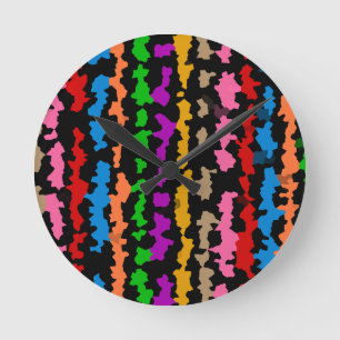Colourful Irregular Abstract Design Black Round Clock