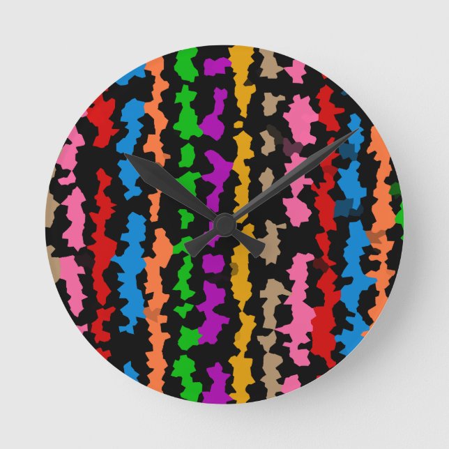 Colourful Irregular Abstract Design Black  Round Clock (Front)