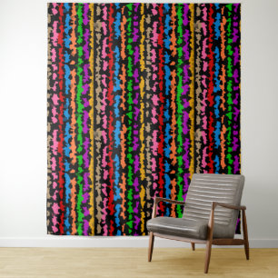 Colourful Irregular Abstract Design Black Tapestry