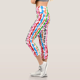 Colourful Irregular Abstract Design White Capri Leggings
