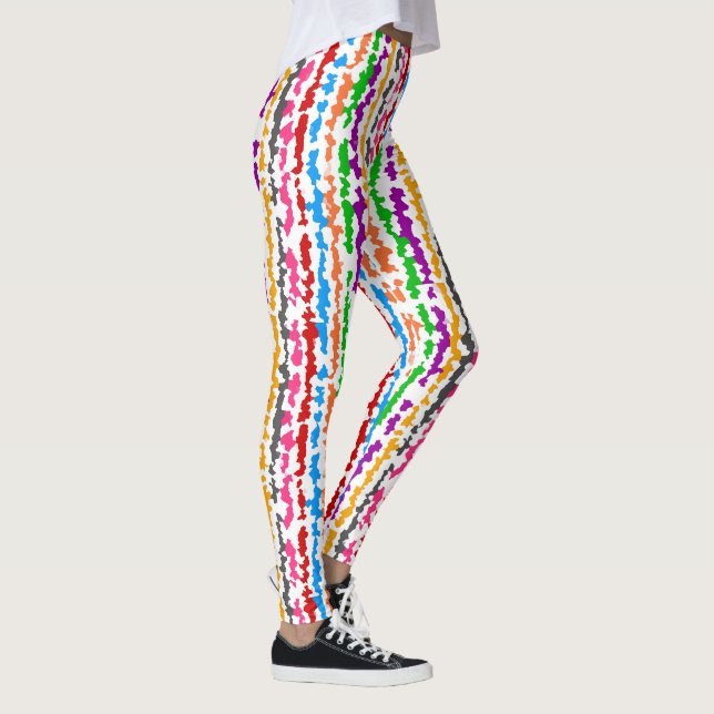Colourful Irregular Abstract Design White Leggings (Right)