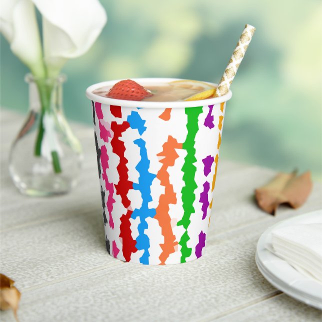 Colourful Irregular Abstract Design White Paper Cups (Insitu)
