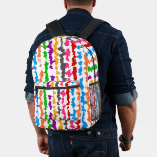 Colourful Irregular Abstract Design White Printed Backpack