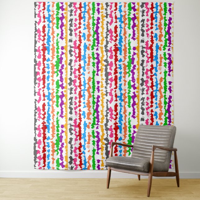 Colourful Irregular Abstract Design White Tapestry (In Situ)