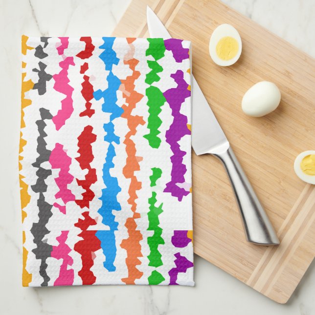 Colourful Irregular Abstract Design White Tea Towel (Quarter Fold)