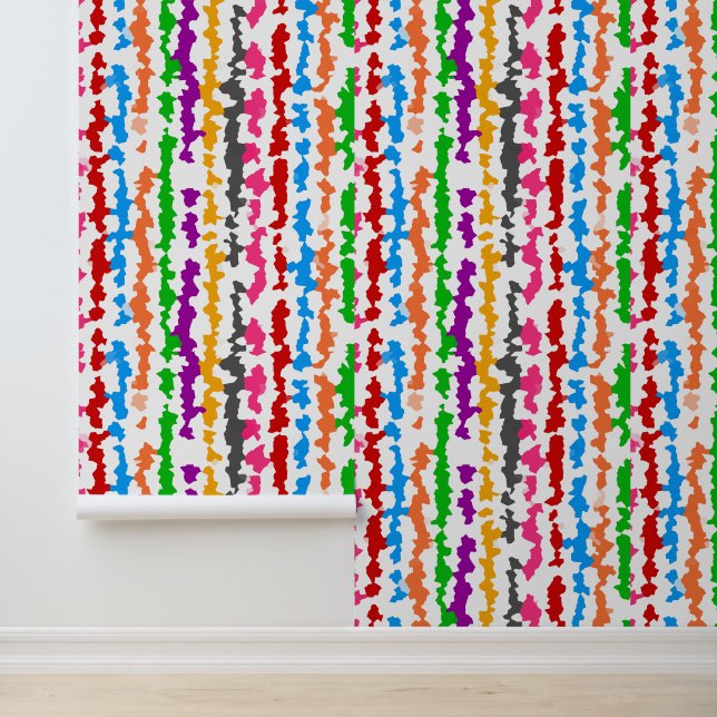 Colourful Irregular Abstract Design White Wallpaper (Application)