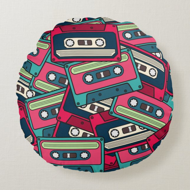 Colourful Irregular Seamless Cassette Pattern. Uni Round Cushion (Front)