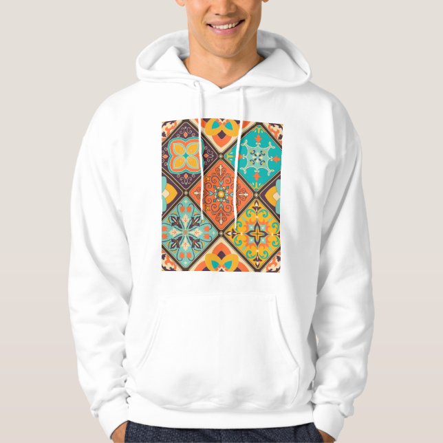 Colourful Islamic-inspired patchwork tile. Hoodie (Front)
