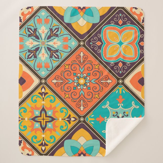 Colourful Islamic-inspired patchwork tile. Sherpa Blanket (Front)