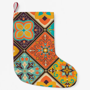 Colourful Islamic-inspired patchwork tile. Small Christmas Stocking