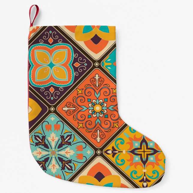 Colourful Islamic-inspired patchwork tile. Small Christmas Stocking (Front)