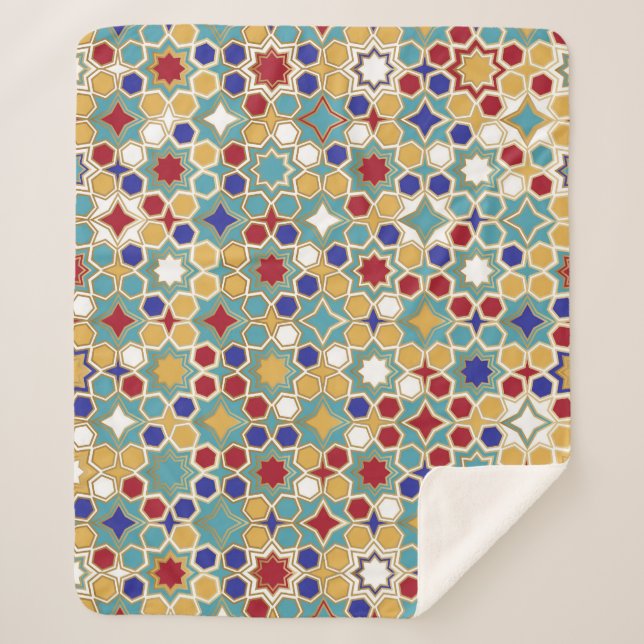 Colourful Islamic Mosaic Seamless Pattern Sherpa Blanket (Front)