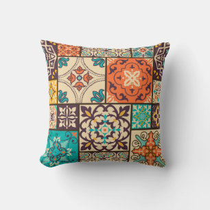 Colourful Islamic Patchwork: Vintage Tile. Cushion