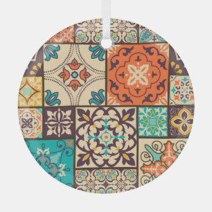 Colourful Islamic Patchwork: Vintage Tile. Glass Tree Decoration