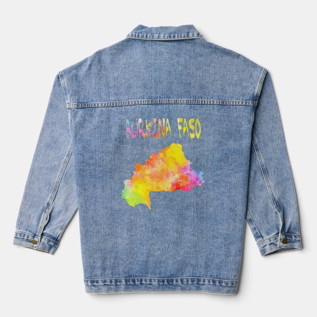 Colourful Isolated Burkina Faso Map In Watercolor  Denim Jacket (Back)