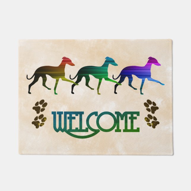 Colourful Italian Greyhounds Doormat (Front)