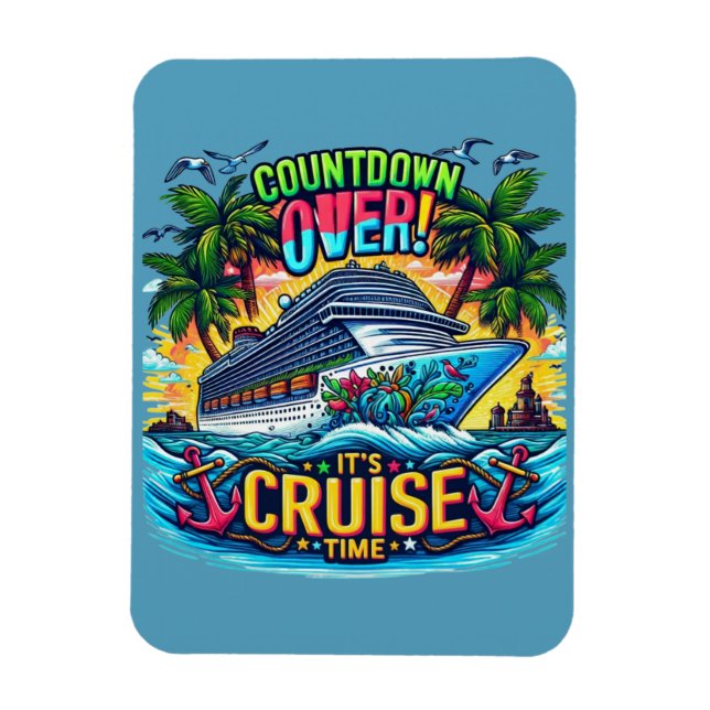 Colourful "It's Cruise Time" Countdown Cruise Ship Magnet (Vertical)
