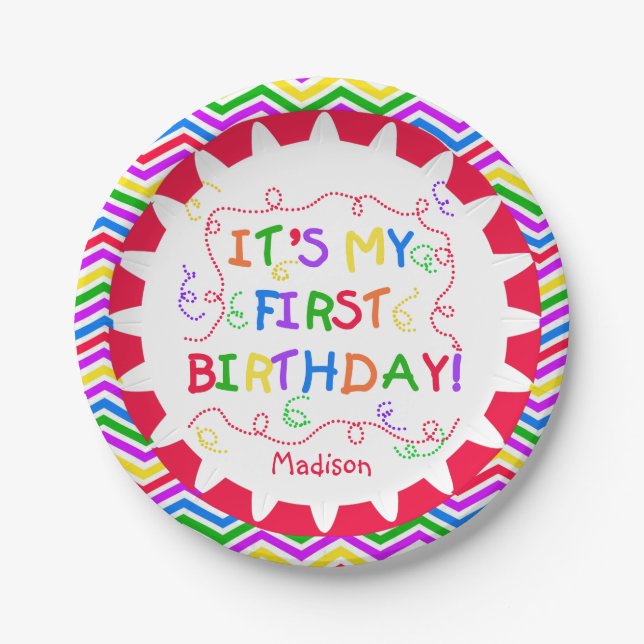 Colourful It's My First Happy Birthday Paper Plate (Front)