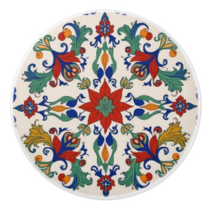 Colourful Iznik Persian Turkish Handpainted Repro Ceramic Knob