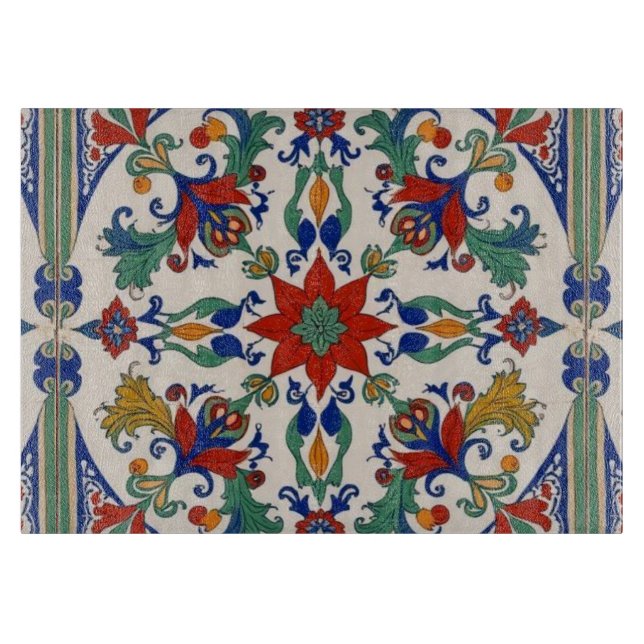 Colourful Iznik Persian Turkish Handpainted Repro Cutting Board (Front)