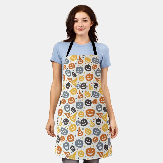Colourful Jack-O'-Lantern Faces Pattern Apron (Worn)