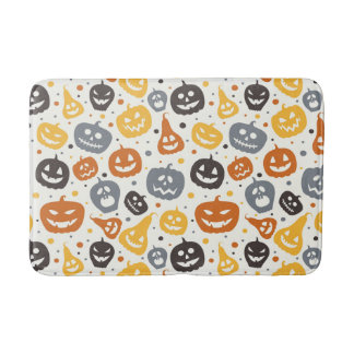 Colourful Jack-O'-Lantern Faces Pattern Bath Mat